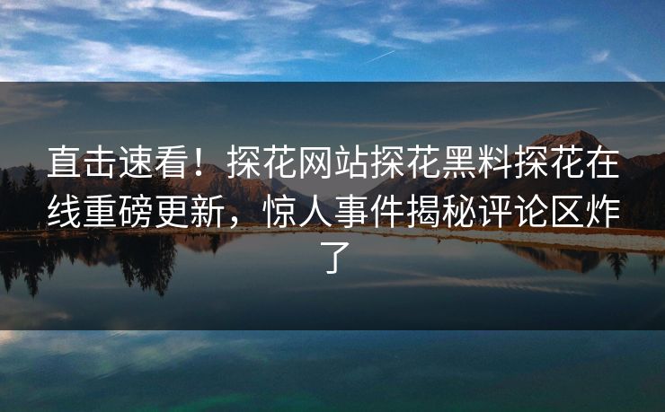 直击速看！探花网站探花黑料探花在线重磅更新，惊人事件揭秘评论区炸了