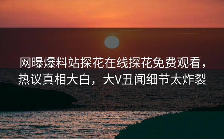 网曝爆料站探花在线探花免费观看，热议真相大白，大V丑闻细节太炸裂