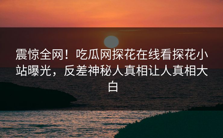 震惊全网！吃瓜网探花在线看探花小站曝光，反差神秘人真相让人真相大白