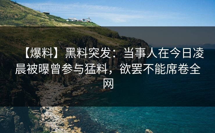 【爆料】黑料突发：当事人在今日凌晨被曝曾参与猛料，欲罢不能席卷全网