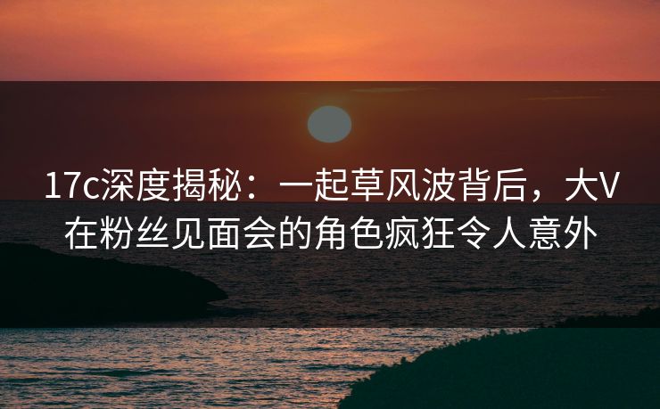 17c深度揭秘:一起草风波背后,大V在粉丝见面会的角色疯狂令人意外